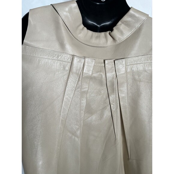 Oscar De La Renta Genuine Leather Vest Beige Gold Zipper Size 10 Made In USA - Picture 10 of 16